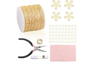 Fesorsi 60 ft Steel Chains for Jewelry Making, Gold Permanent Jewelry Chain, Electroplating Process, Necklace Chains with 300 Pieces Link Ring and 60 Pieces Lobster Buckles, for DIY, Gifts (2mm)