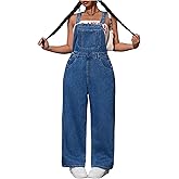 WDIRARA Women's Plus Size Denim Overall Straight Leg Jean Jumpsuit with Pockets