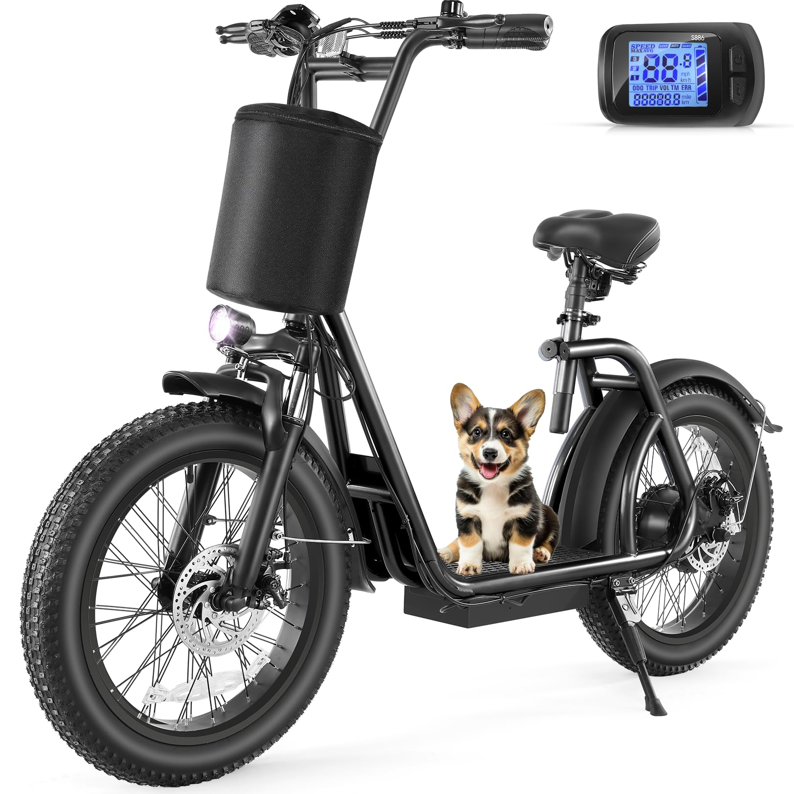 Photo 1 of Caroma 819W Foldable Electric Scooter Adults, 20" Fat Tire Electric Bike with 500Wh Battery, Up to 30Miles & 20MPH, Adult Electric Bicycles for Commuting with Basket&Adjustable Seat?Black?