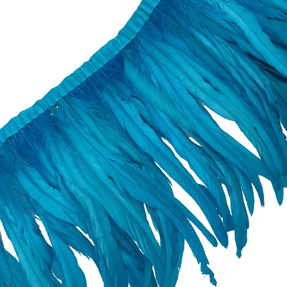 Sowder Rooster Hackle Feather Fringe Trim 10-12inch in Width Pack of 1 Yard(Turquoise)