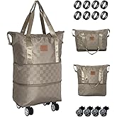 Travel Duffle Bag with Wheels, 28-58L Expandable & Foldable Duffel Bag (Khaki)
