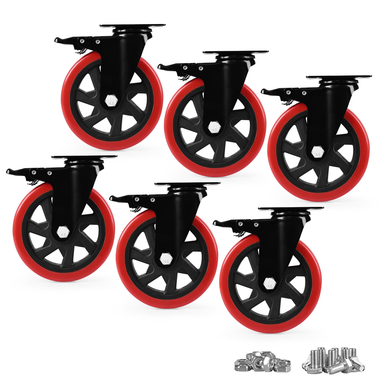 Caster Wheels, Heavy Duty 6 Inch Casters Set of