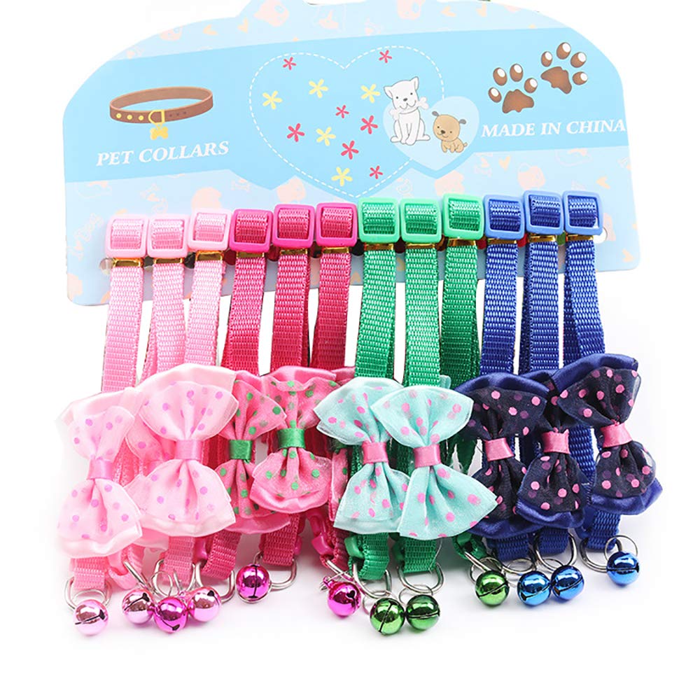 Icecode Cat Collars, Release Buckle Kitten Collar with Bell for Little Cat and Dog 12 pcs/Set (Bow)