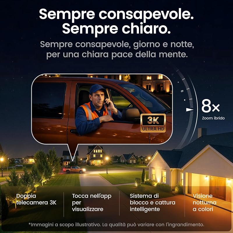 T2 Pro 3K Kit da 4 Telecamere di sicurezza esterne solari wireless