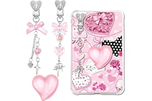 ZLFSRQ 3Pcs Charm Chains for Kindle Decorating Charms Cute Pink Bow E-reader Accessories Bling Heart Grip Holder Compatible w