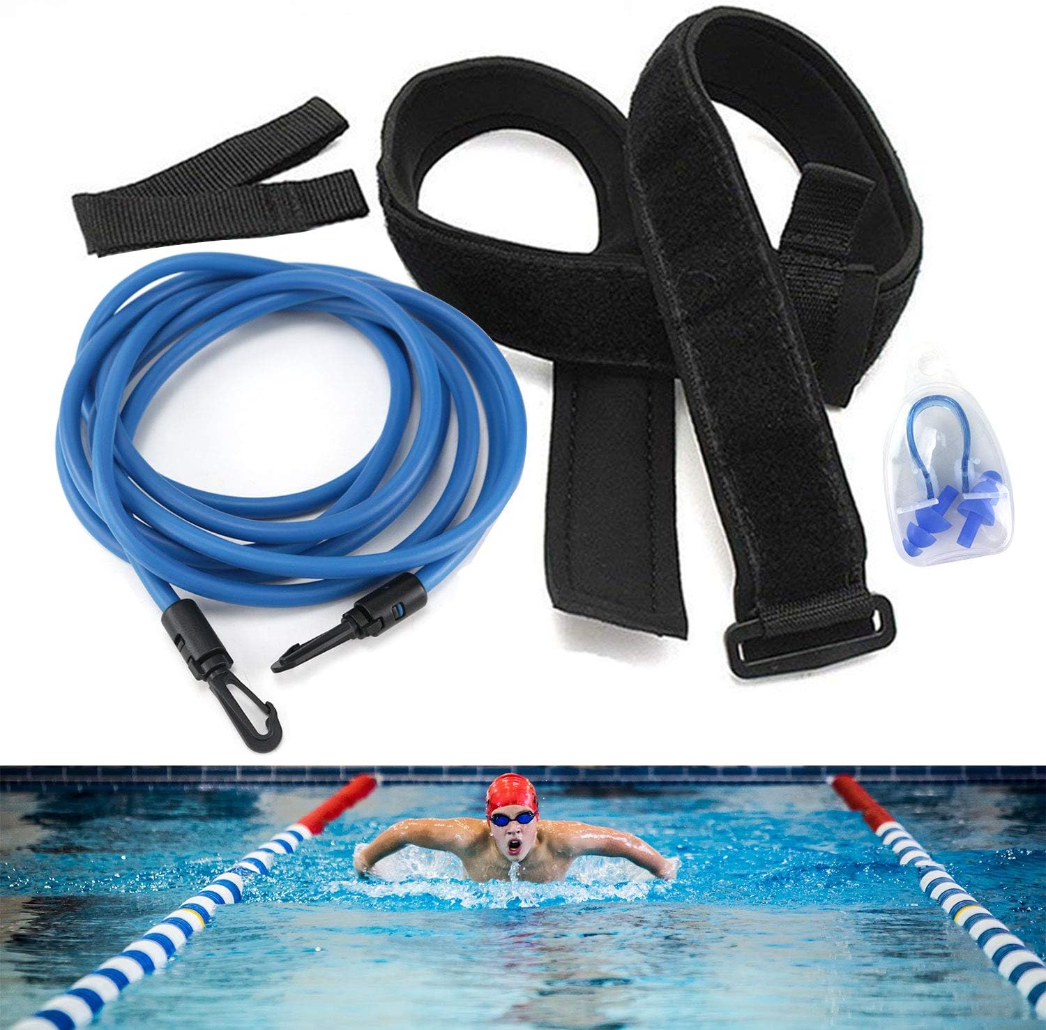 Ceinture De Résistance Natation 3m Réglable - Entraînement Piscine Adultes Et Enfants - Élastique Nage