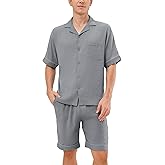 DAVID ARCHY Men’s Summer Pajamas Set Lightweight Breathable Short Sleeve Lounge Set Soft Cotton-Like Pajamas with Pockets