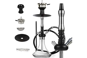 SERdeerCH 17" Hookah Set with 1 Hose - Glass Hookah Kit with Shisha, Glass Base, Thick Earthenware Bowl,Stainless Steel Coal 