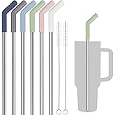 Tomorotec 6-Pack Morandi Colors Silicone Tip Stainless Steel Straws for 40oz Stanley Tumblers with 2 Cleaning Brushes, BPA-Free 13" Long Healthy & Safe for Outdoor & Home Use, Enhances Drink Enjoyment