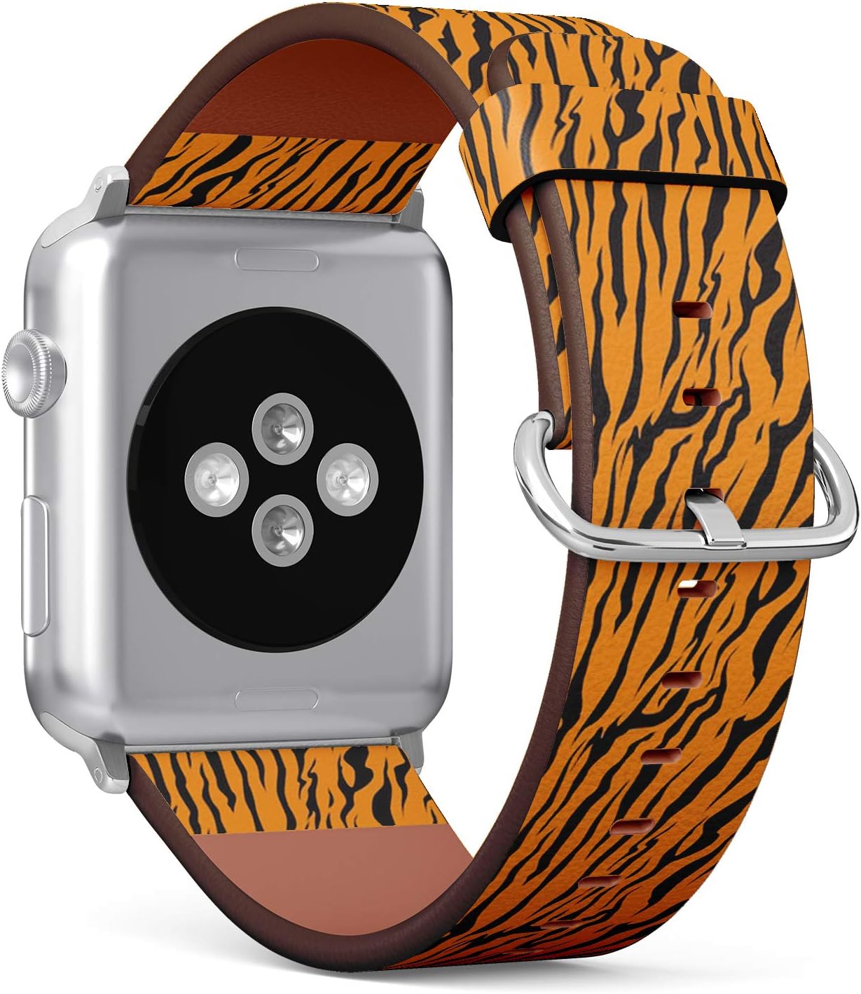 Compatible with Small Apple Watch 38mm & 40mm (All Series) Leather Watch Wrist Band Strap Bracelet with Stainless Steel Clasp and Adapters (Stripe Animals Jungle Tiger Fur)