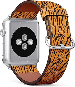 Compatible with Small Apple Watch 38mm & 40mm (All Series) Leather Watch Wrist Band Strap Bracelet with Stainless Steel Clasp and Adapters (Stripe Animals Jungle Tiger Fur)