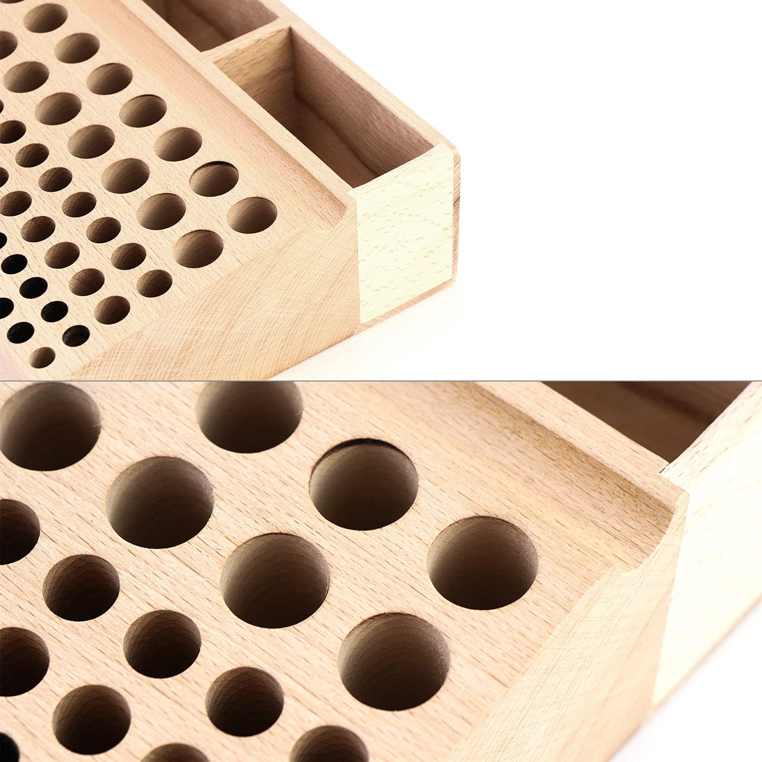 QWORK Leather Working Tool Holder, 98 Holes Wooden Leathercraft Tool Rack Stand Organizer with 3 Slots, Making Punch Tools Storage