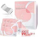 Misoour Neck Firming Mask with Collagen & Astaxanthin, 2 in 1 Anti-Wrinkle Neck Sheet Mask Set, Deep Hydration, Skin Tightening, Lifting & Moisturizing Care Patches for Daily Use & Travel, 5 Pack