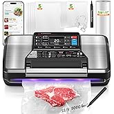 Gyreuni 95Kpa Vacuum Sealer Machine for Food with Bags, 12-in-1 Food Saver Vacuum Sealer with Double Heat Seal, Built-in Cutter,Accessory Hose, Bag Storage,10 Bags, 1 Bag Roll & Marker Pen,App Control