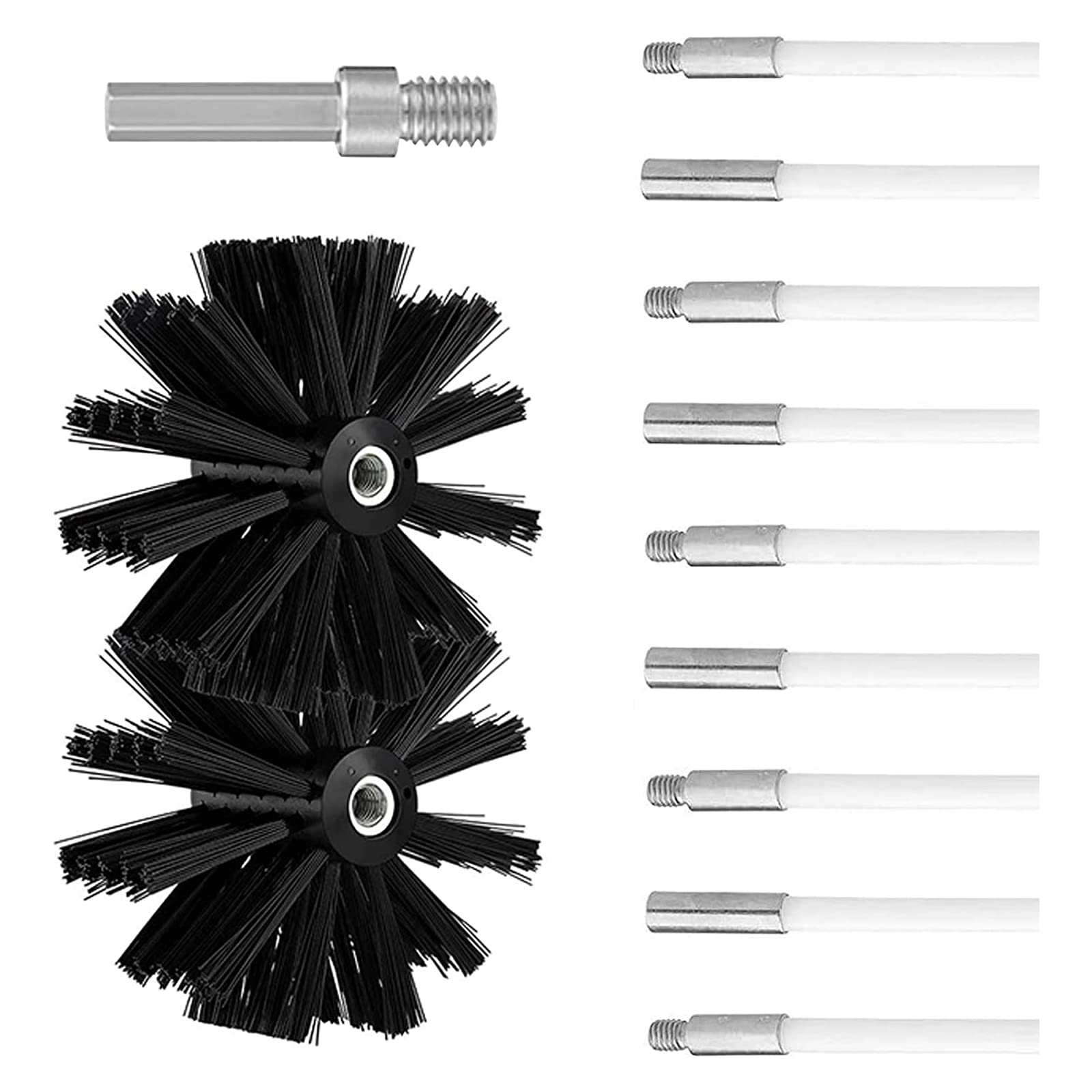 7.8" Chimney Cleaning Brush Set with 9 Flexible Nylon Rods 41cm and 2 Brush Heads, Chimney Cleaning Brush and Rod Set, Fireplace Brush Kit, Dryer Vent Cleaning Brush, Wood Stove Cleaning