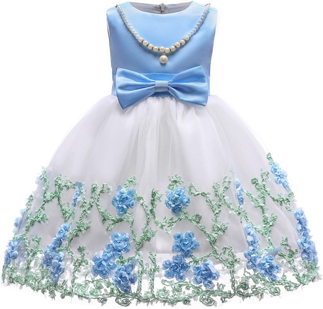NSSMWTTC 2-9 Years Girls Christmas Embroidery Dress Toddler Pageant Dresses with Necklace