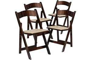 Flash Furniture 4 Pack HERCULES Series Fruitwood Wood Folding Chair with Vinyl Padded Seat