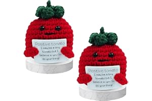 EROMAP 2Pcs Funny Positive Tomato, Funny Birthday Gifts Knitted Tomato with Positive Card Funny Decor Positive Tomato Crochet for Encouragement Gifts for Friends