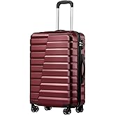 Coolife Medium Checked Luggage with Spinner Wheels, Hardside Suitcase TSA Lock Lightweight Travel Luggage 24-inch,Wine Red