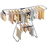 SONGMICS Clothes Drying Rack, Foldable Metal Airer, 17 x 51.2 x 39 Inches | Sock Clips, Height-Adjustable Gullwings, Space-Saving, Indoor Outdoor, Blue, BUNJI Collection ULLR505EQ01
