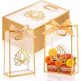 24 Pcs Diwali Pooja Clear Gift Bags Bulk for Indian Return Favor, Lotus | Diwali Party Gift Bag Bulk, 10 x 7'' Festival for Karwa Chauth Navratri Wedding Haldi Mehndi Gift, for Treat Snacks Candy