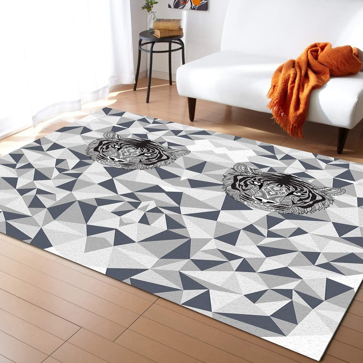 BABE MAPS Modern Soft Area Rugs 4' x 6' Non Woven Fabric Rug for Livingroom Bedroom Kids Room Home Decor Floor Carpets, Ethnic Pattern Tiger Triangle Background Mosaic Design