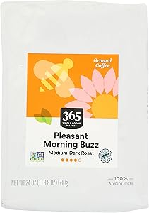 365 by Whole Foods Market, Pleasant Morning Buzz Ground Coffee, Medium-Dark Roast, 24 Ounce