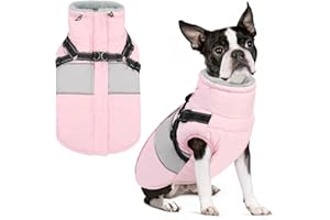 SUNFURA Small Dog Coat with Harness Built in, Warm Dog Jacket Winter with Zipper On Back, Waterproof Pet Snow Jacket Snowsuit Pet Sweater Clothes for Schnauzer, Yorkshire Terrier, Pink S