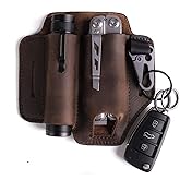 Gentlestache Leather Sheath for Leatherman Multitool Sheath EDC Pocket Organizer with Key Holder for Belt and Flashlight Sheath Multitool Pouch Darkbrown