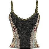 SOLY HUX Women's Y2k Floral Lace Going Out Tops Spaghetti Strap Vacation Boho Summer Cami Top Multicolor Floral Medium