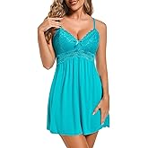 Ababoon Sexy Lingerie Women Lace Modal Sleepwear Chemises V-Neck Full Slip Babydoll Nightgown