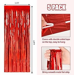 5 Pack Red Metallic Tinsel Foil Fringe Curtains