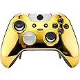 eXtremeRate Chrome Gold Replacement Faceplate Front Housing Shell with Thumbstick Accent Rings for Xbox One Elite Remote Controller Model 1698 - Controller NOT Included