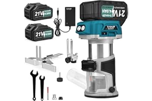 SundpeyPRO Brushless Cordless Compact Router - 21V Wood Router with 2 PCS 4.0Ah Batteries - 6 Variable Speed Handheld Palm Router Tool for Woodworking with 1/4" & 5/16" Collets & Edge/Roller Guides