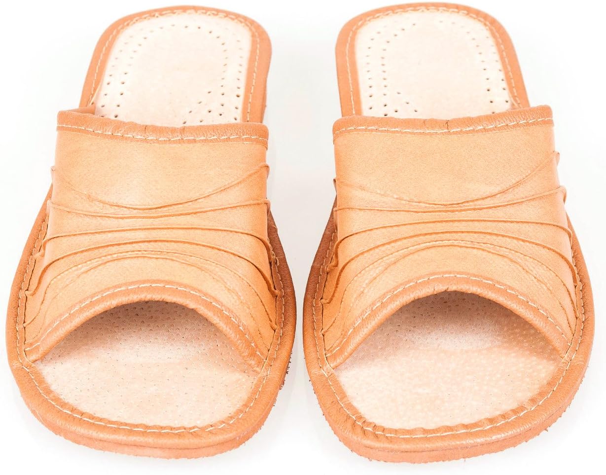 AsolNatural Women's Eco Leather Slippers, Flip-Flops, Mules with Orthopedic Insole Design All UK Colors:Beige,Red, Brown,Blue.