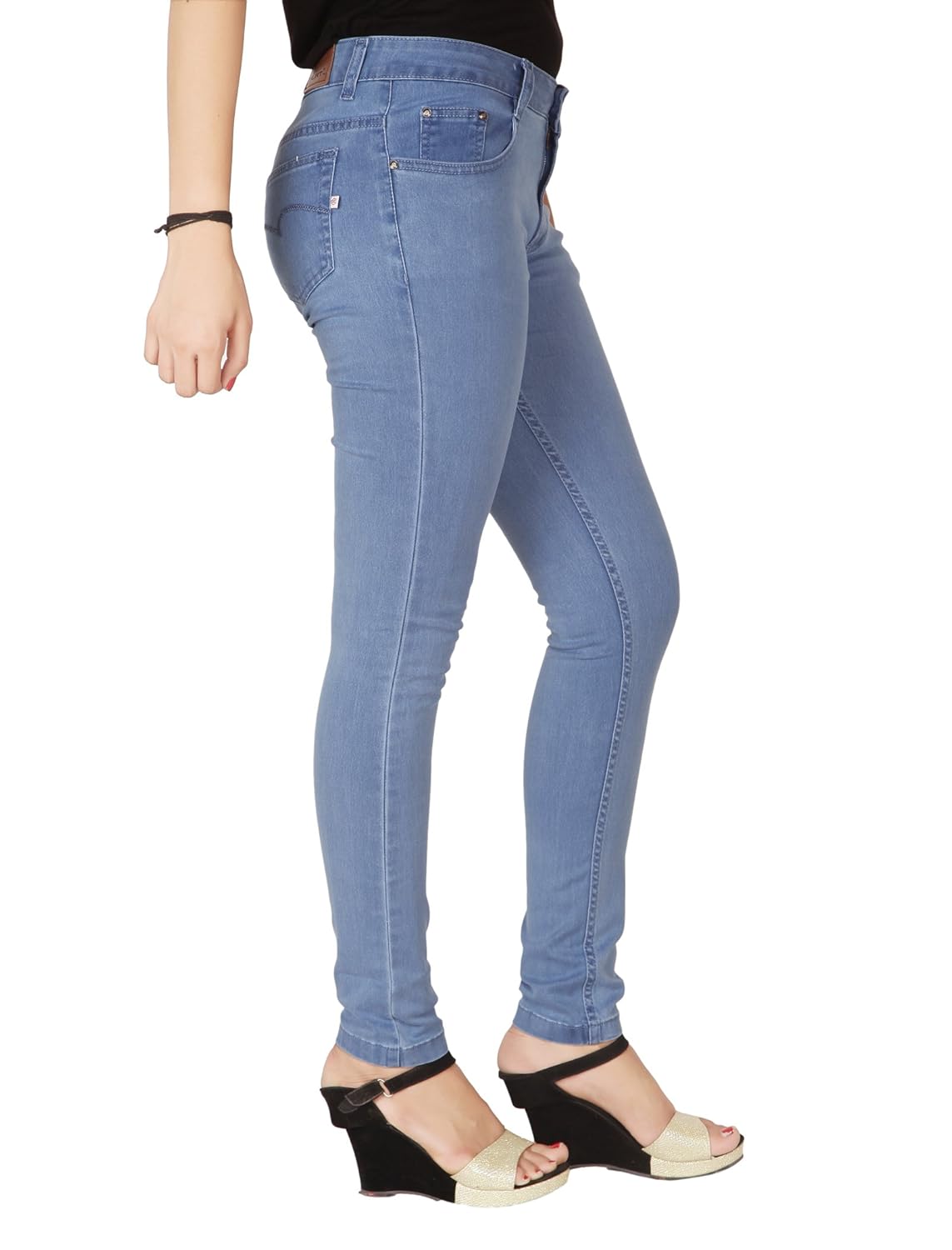 flirt nx women's denim stretchable mid blue slim fit jeans