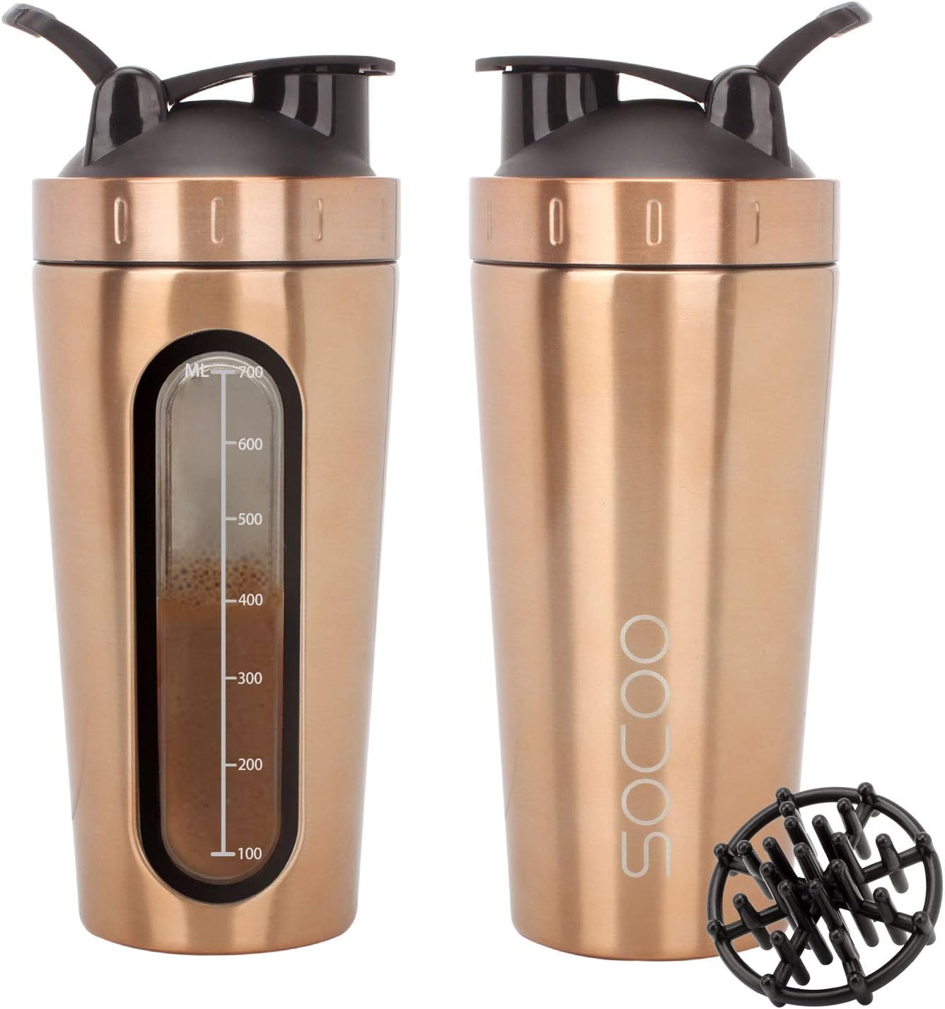 SOCOO Protein Shaker Bottle Stainless Steel Dishwasher Safe Leak Proof