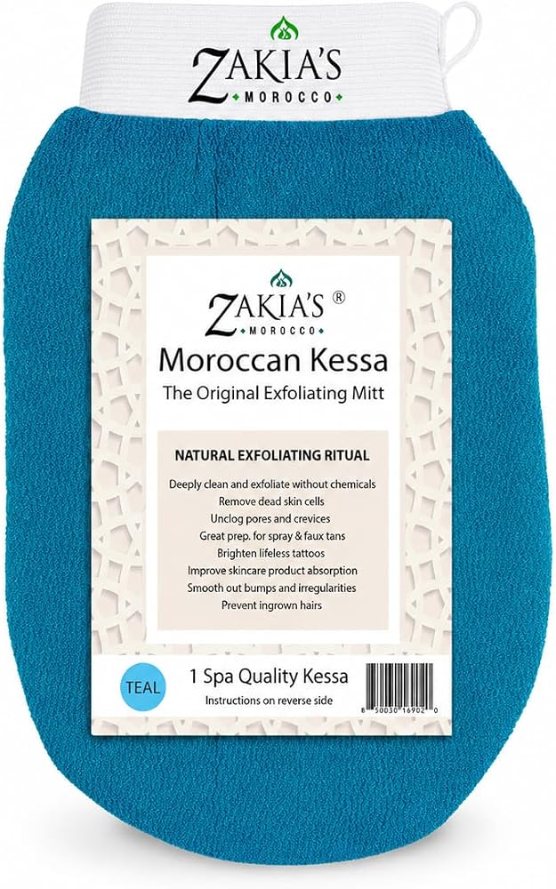 Kessa Exfoliating Mitt – Teal for Radiant Skin | Microdermabrasion, Removes dead skin, dirt and grime, spray tan removal
