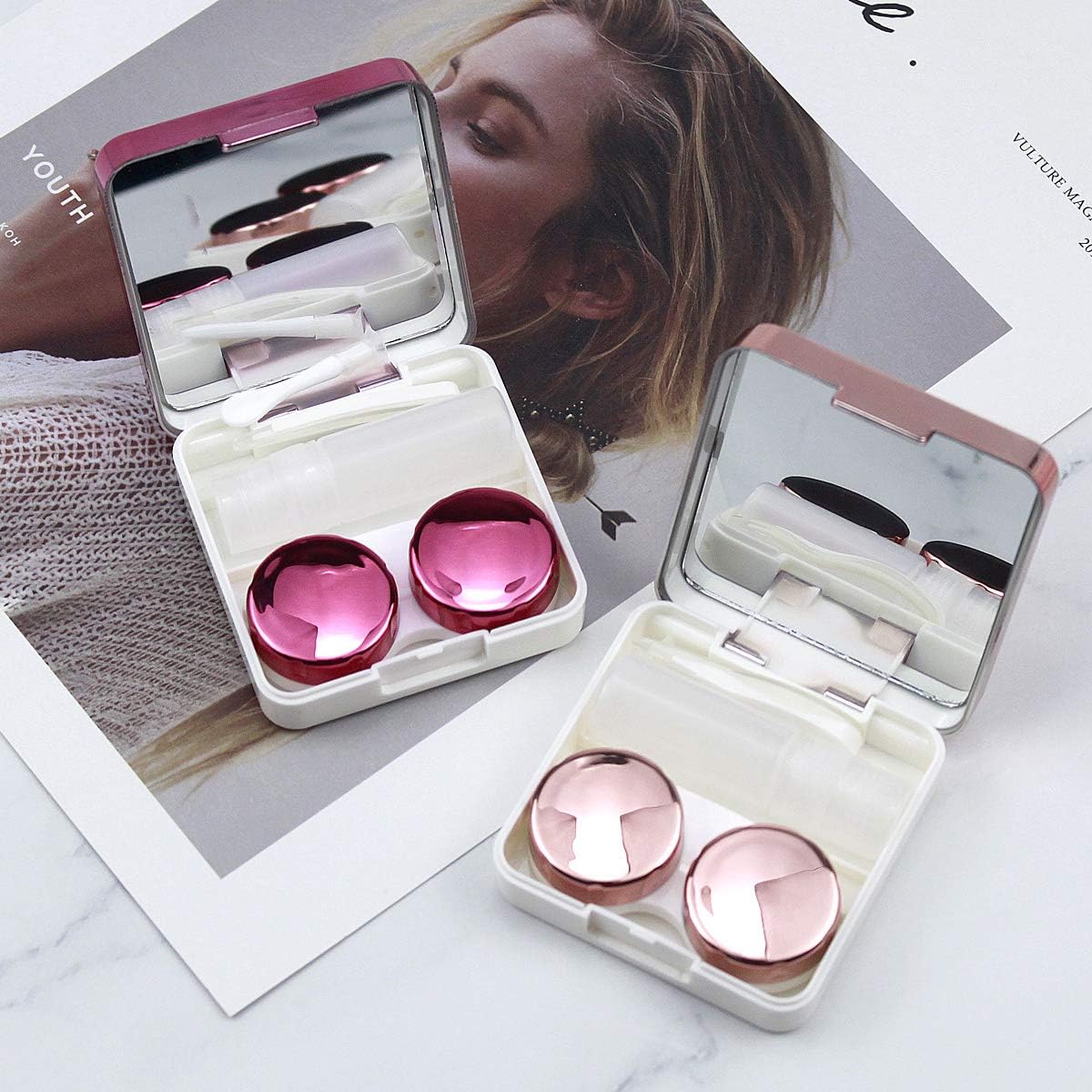 Natuce 2PCS Travel Contact Lens Cases with Mirror, Mini Box Container Contact Lens Holder - Image 3