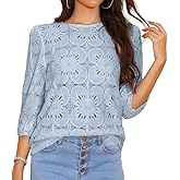 Boho Eyelet Lace Crochet Tops for Women Dressy Casual Summer Fall Fashion Lightweight Tops&Blouses