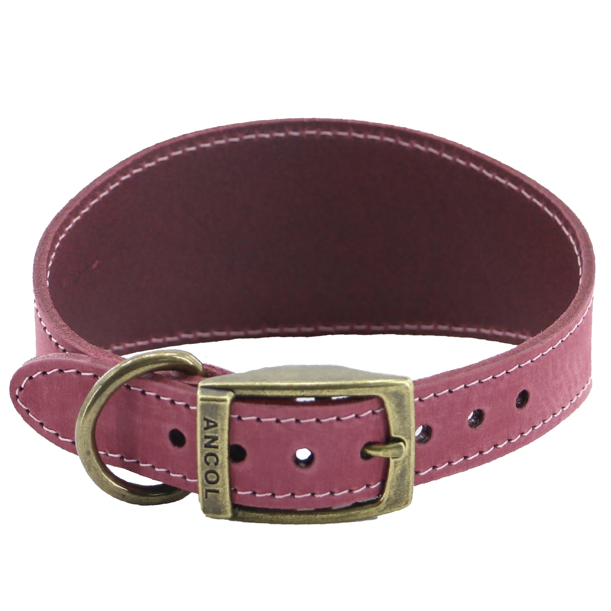 Ancol Timberwolf Whippet Leather Dog Collar in Raspberry - Top Grain Bridle Leather Comfortable Durable Pet Training Accessory - 30-34cm