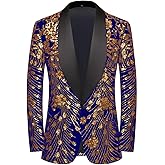 Pyiujtr Men's Sequins Velvet Shawl Lapels Stage Party Prom Wedding Dinner Suit Jacket Blazer