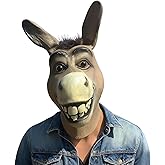 Dinwenddey Donkey Mask for Adults, Funny Latex Animal Head Mask for Festival Carnival Headgear Fancy Masquerade Party Props