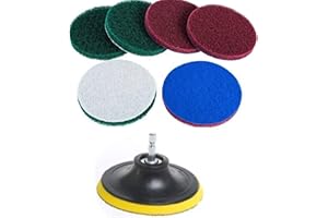 HUAWELL DUOSHIDA 4 Inch Drill Powered Brush Tile Scrubber Scouring Pads Cleaning Kit, 2 Different Stiffness, 4-Inch Disc Pad Holder with 6 Scrubbing Pads, Cleans Large Flat Areas Perfectly (4-inch)