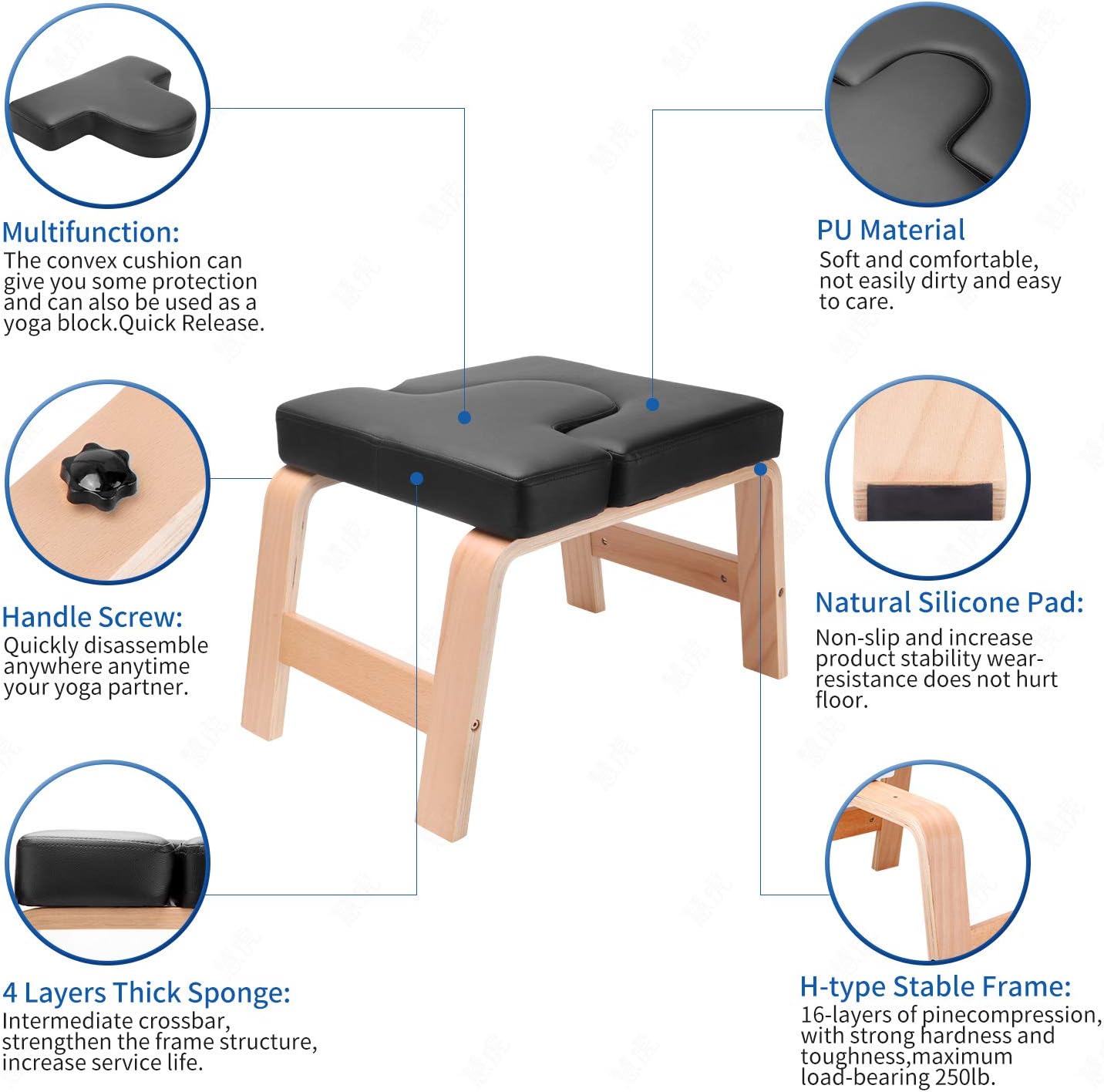 XMIAO Yoga Headstand Bench, Multifunctional Yoga Inversion Chair with Solid Wood Frame, Yoga Headstand Stool Idea for Workout, Fitness and Gym Relieve Fatigue and Body Building (Black) : Sports & Outdoors