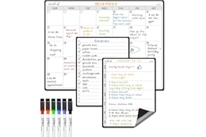 Magnetic Dry Erase Monthly Calendar Whiteboard Set for Fridge -One Monthly Planner and Two Bonus Dry Erase Grocery Board & We