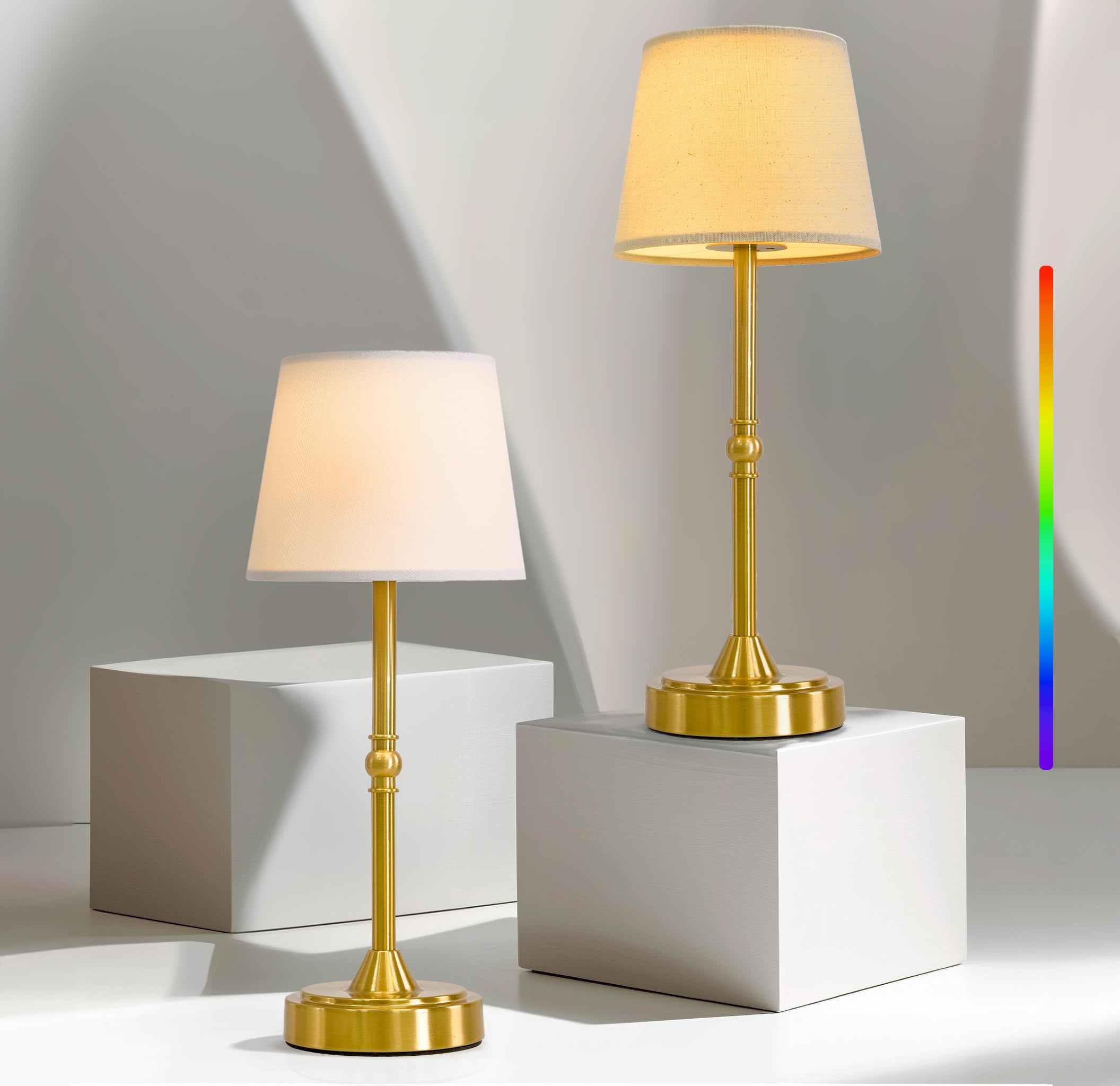Photo 1 of Oneach Cordless LED Table Lamp Set of 2, Portable Rechargeable Battery Powered Lighting, 3 Color Temperatures and 7 RGB Colors, Patio Table Lamp, Ambient Light for Restaurant, Bedroom, Balcony, Gold