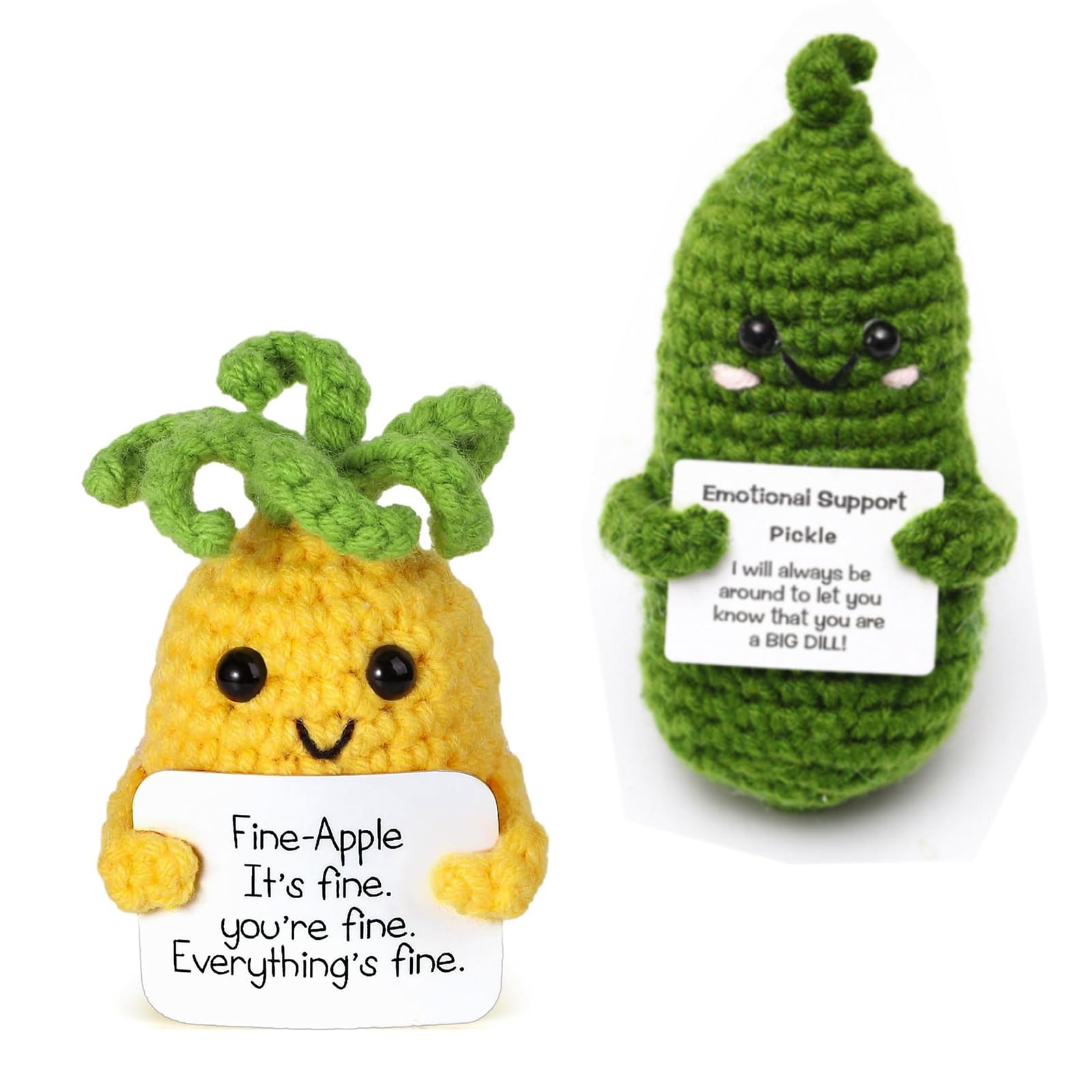 Crochet Positive Fruits,2 Pcs Funny Knitting Doll,Funny Positive Fruit Creative Cute Wool Inspirational Potato with Positive Affirmation Cards Crochet Doll for Friends Kids Lovers Party Decoration