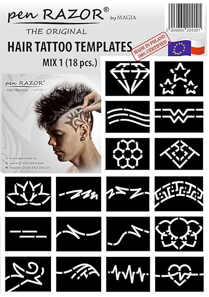 Hair Tattoo Template Mix Of 18 Pieces Suitable For Pen Razor By