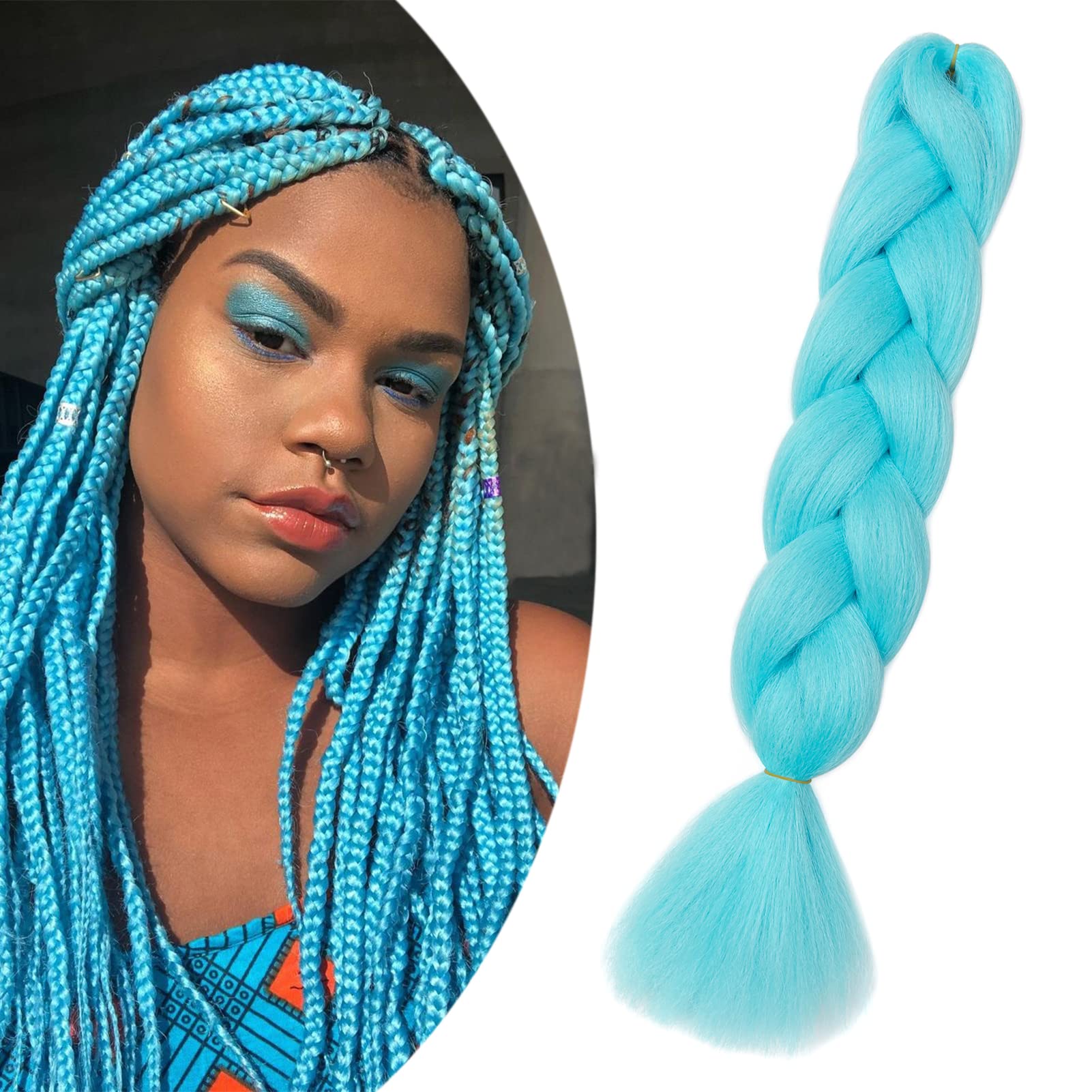 Gairyan Jumbo Braids Hair Extensions for Braiding 24" Colorful Ombre Jumbo Braiding Hair Extensions Synthetic Afro Hair Box Braids Crochet Twists (1 Bundle 100g Sky Blue) โ image 1